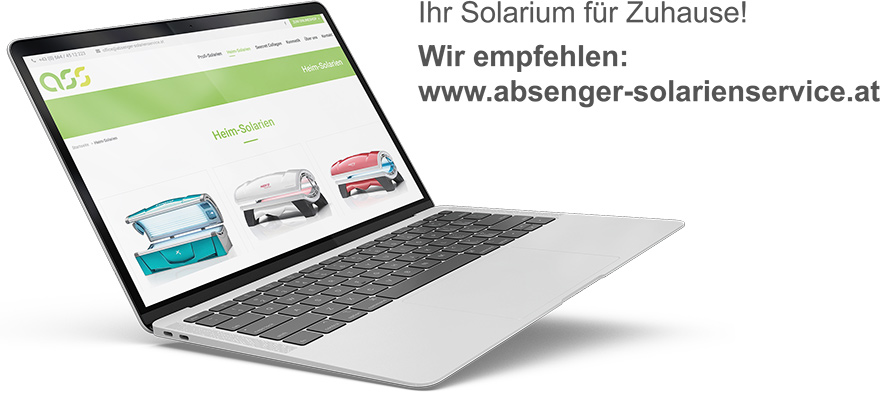 Laptop mit einem Screenshot der Website www.absenger-solarienservice.at